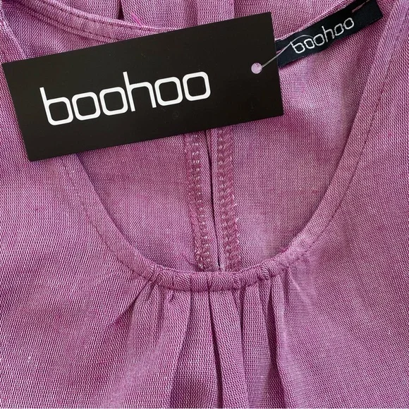 NWT Boohoo Puffball High Waist Mini Smock Dress Petite Purple 0 - Picture 9 of 12